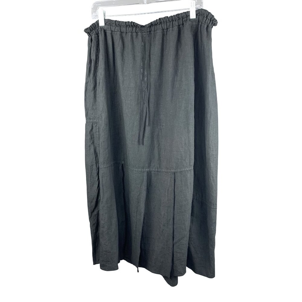 Cynthia Ashby Black Linen Lagenlook Skirt Asymmetrical Panels Pleats Size Large